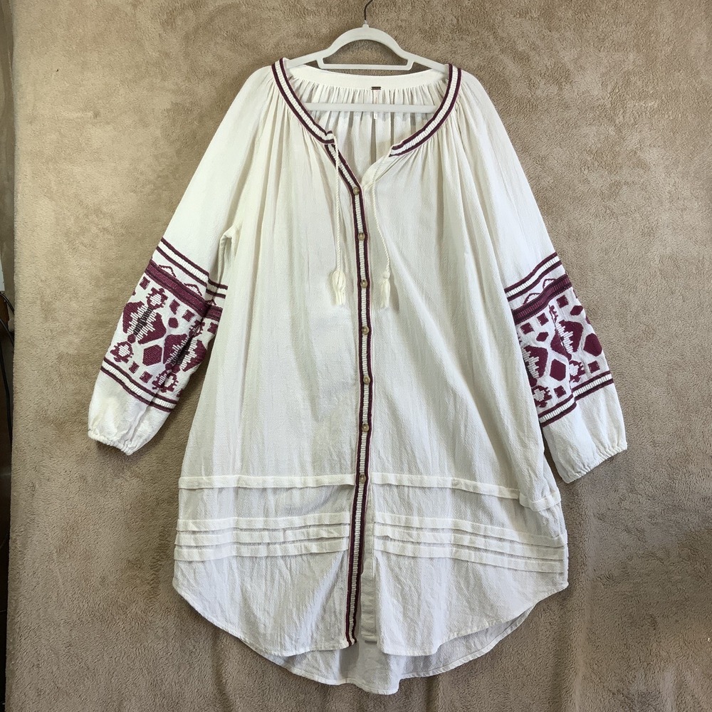 Free People Embroidered Boho Travel In The Clear Midi Dress Sz L Oversized Lagom